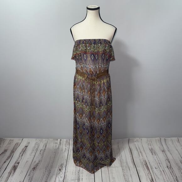 No Boundaries Paisley Strapless Maxi Dress size XL 15-17 Boho Summer - Picture 1 of 7